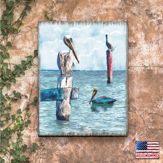 Peaceful Birds Pelicans and Seagulls Wooden Coastal Wall Art