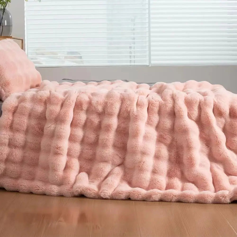 Soft Cozy Faux Fur Rabbit Blanket, Warm Thick