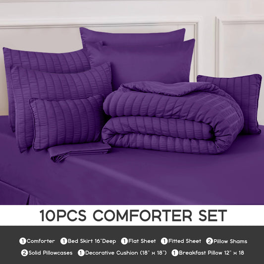 10 Piece Comforter Set, Seersucker Bed in a Bag