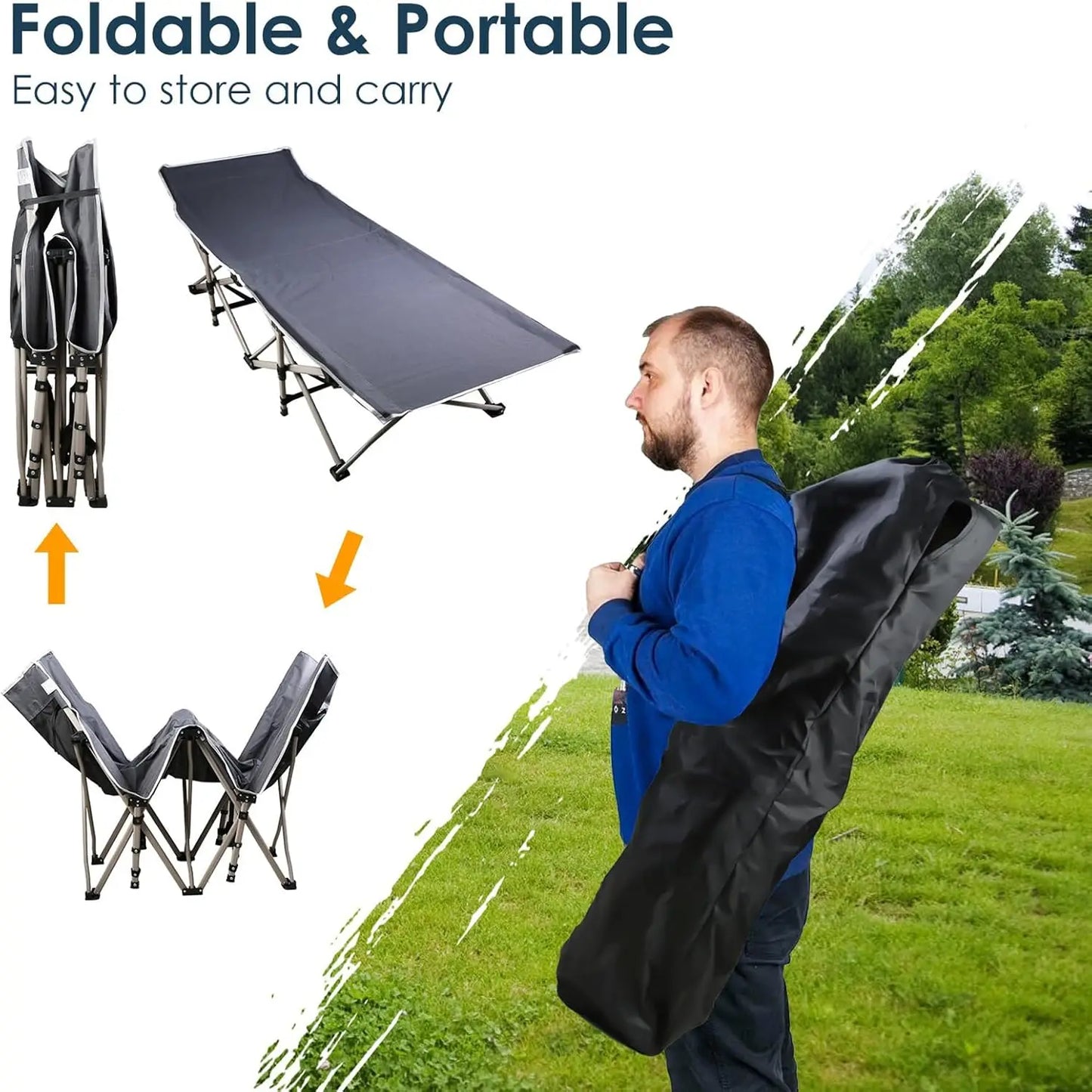 Foldable Portable Bed, Lounge Chair with Foam Mattress