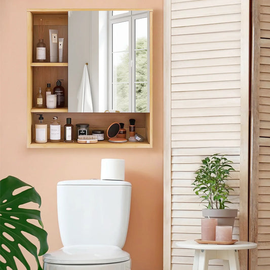 Wall Medicine Cabinet Cupboard Natural Bamboo Bathroom