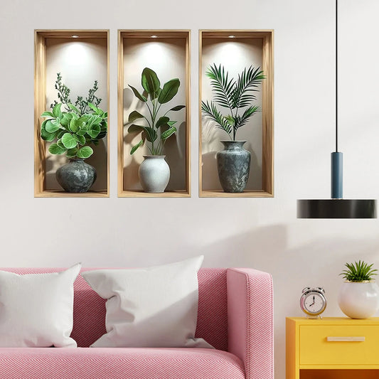 Tropical Jungle Theme Wall Decal Set with 3D Potted Plants