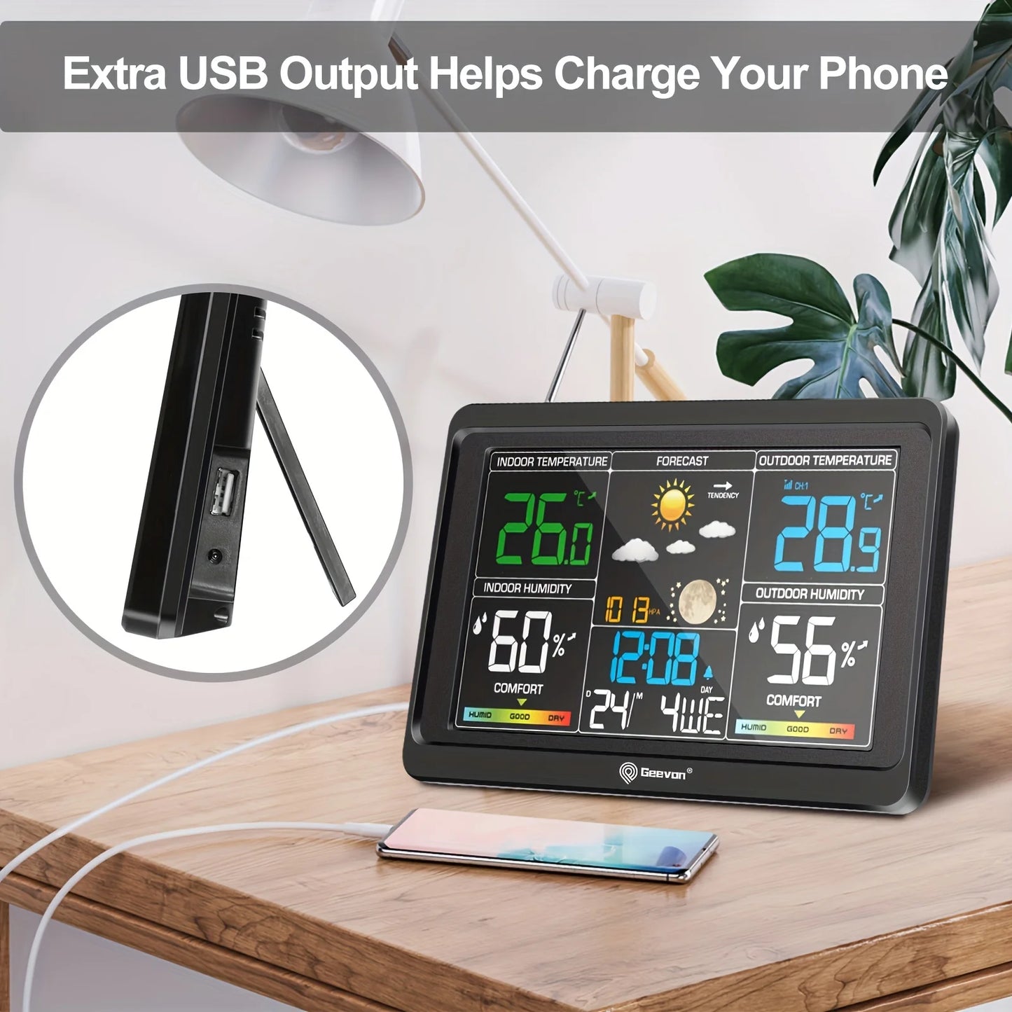 Weather Station Wireless Indoor Outdoor Thermometer, Color Display