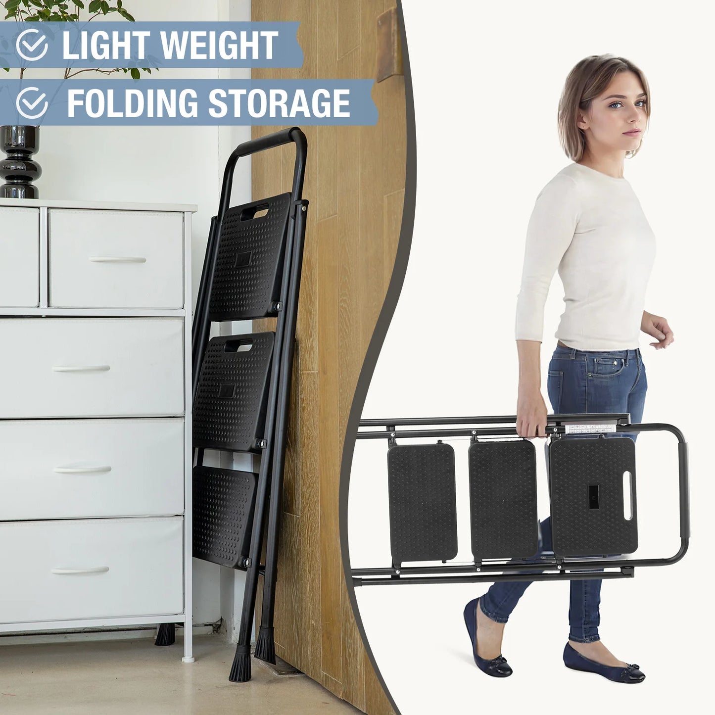 Folding 2 Step Ladder Stool with Anti-Slip Pedal