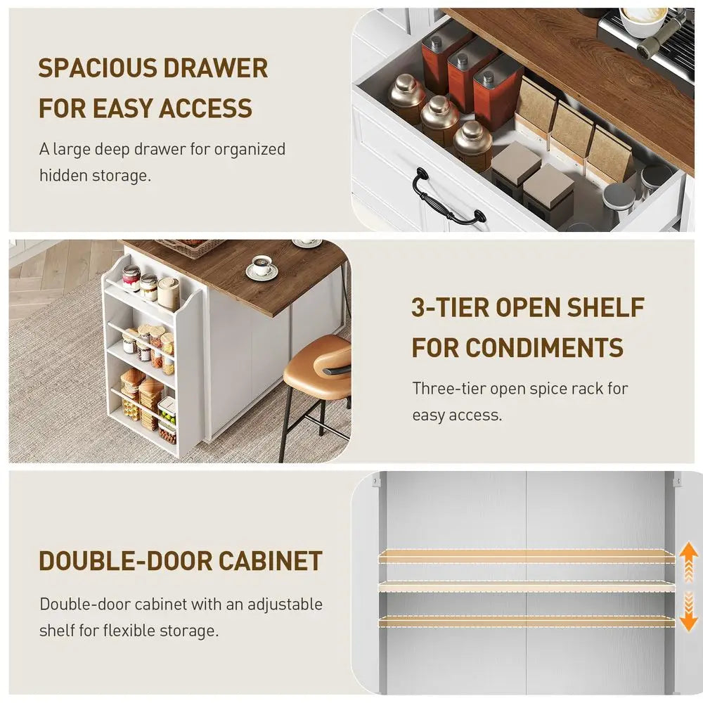 Kitchen Island - Mobile Rolling Cart with Trash Can Storage