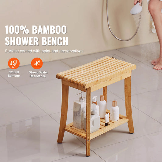 Bamboo Shower Bench Waterproof Shower Stool, Chair