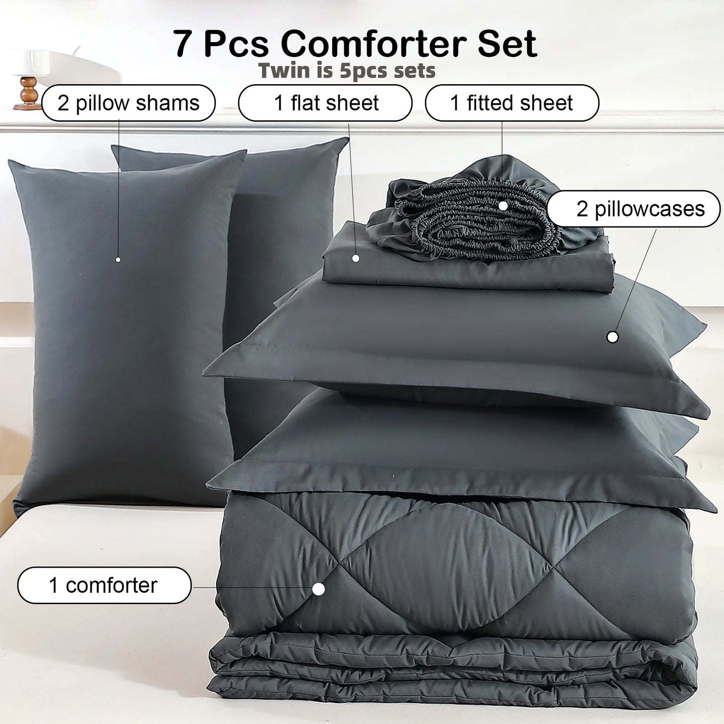 5pcs/7pcs Twin Full Queen King Bedding Sets, Comforter