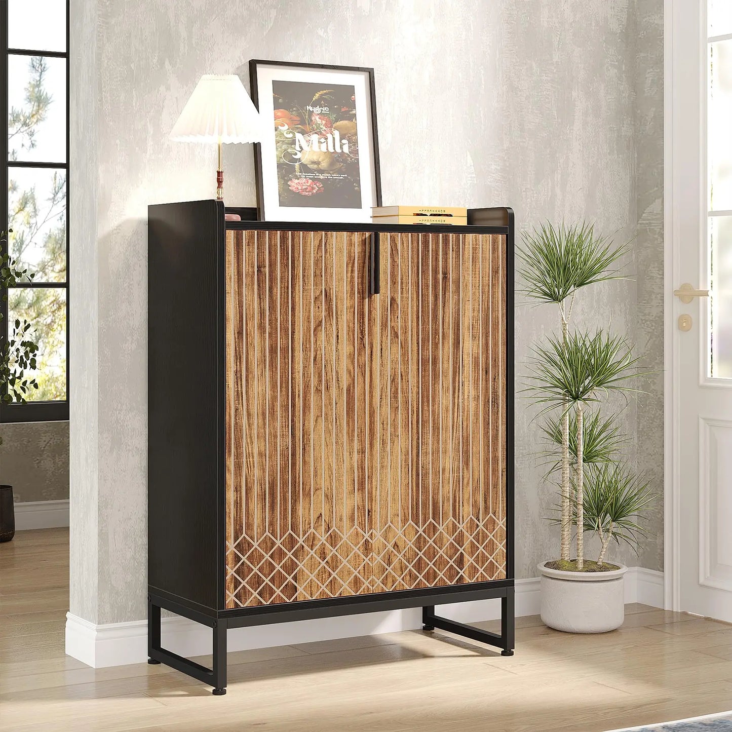 White Shoe Cabinets with Doors, 5-Tier Shoe Rack,