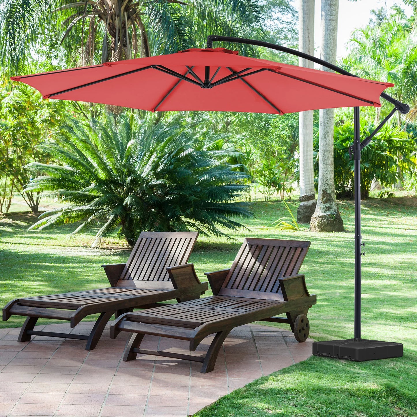 JHK 10FT Outdoor Patio Umbrella Hanging Cantilever with Easy Tilt Adjustment