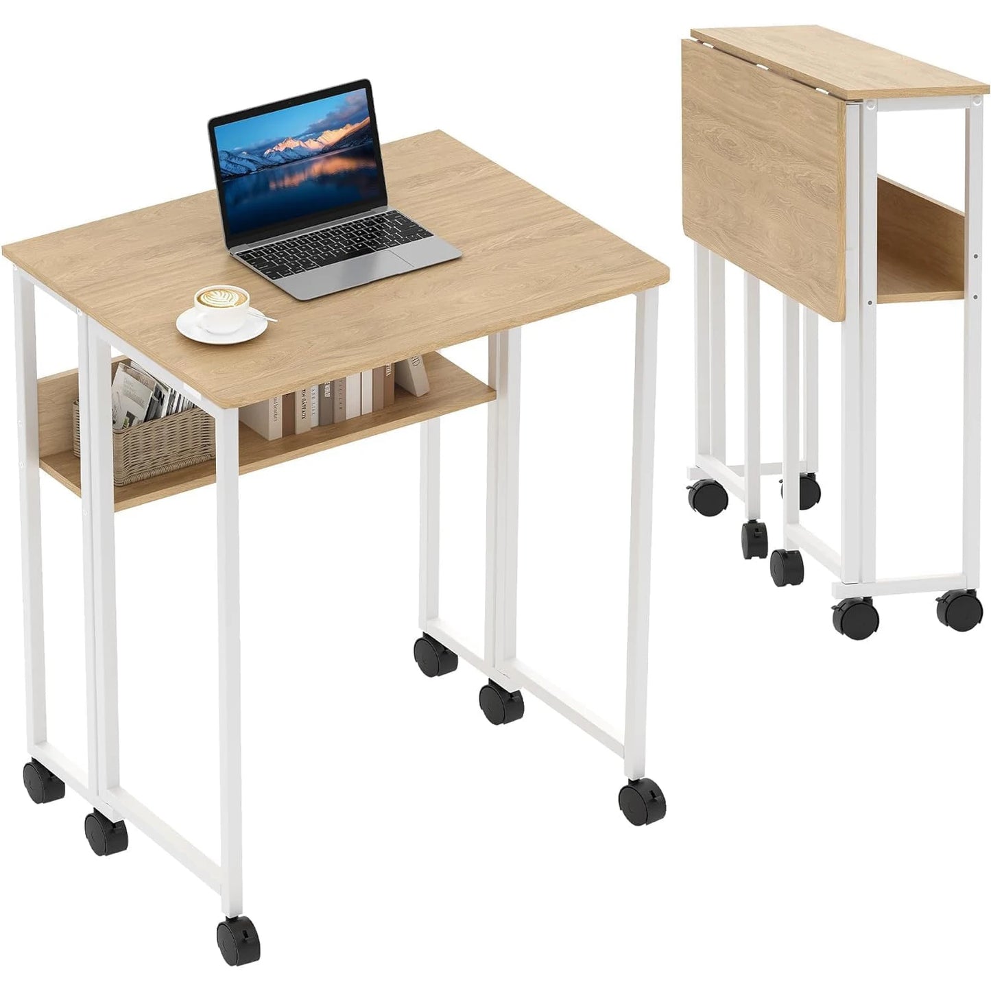 Laptop Table Storage, Sofa Table with Wheels