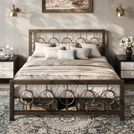 Metal Bed Frame with Vintage Head and Footboard,