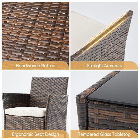 3 Pieces Patio Set Wicker Rattan Chairs with Table