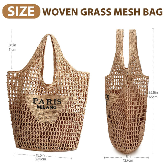 Straw Beach Bags for Women - Handmade Woven Tote Bag