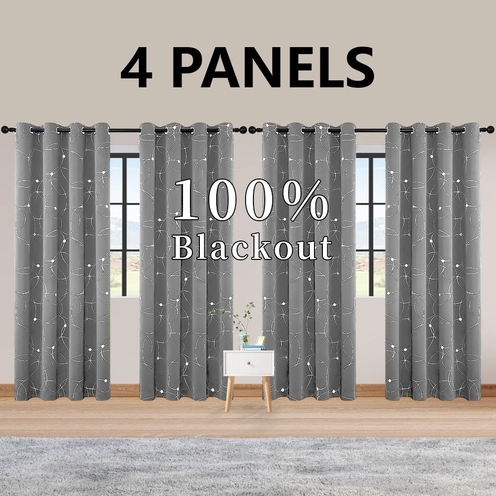 4PCS Blackout Curtains Grommet Thermal Insulated