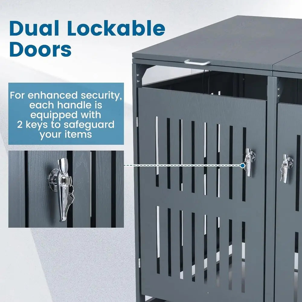 Trash Can Enclosure with Lockable Doors, Slant Roof