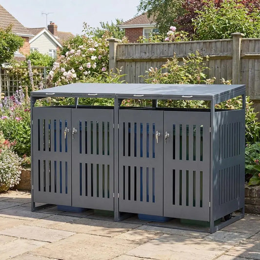 Trash Can Enclosure with Lockable Doors, Slant Roof