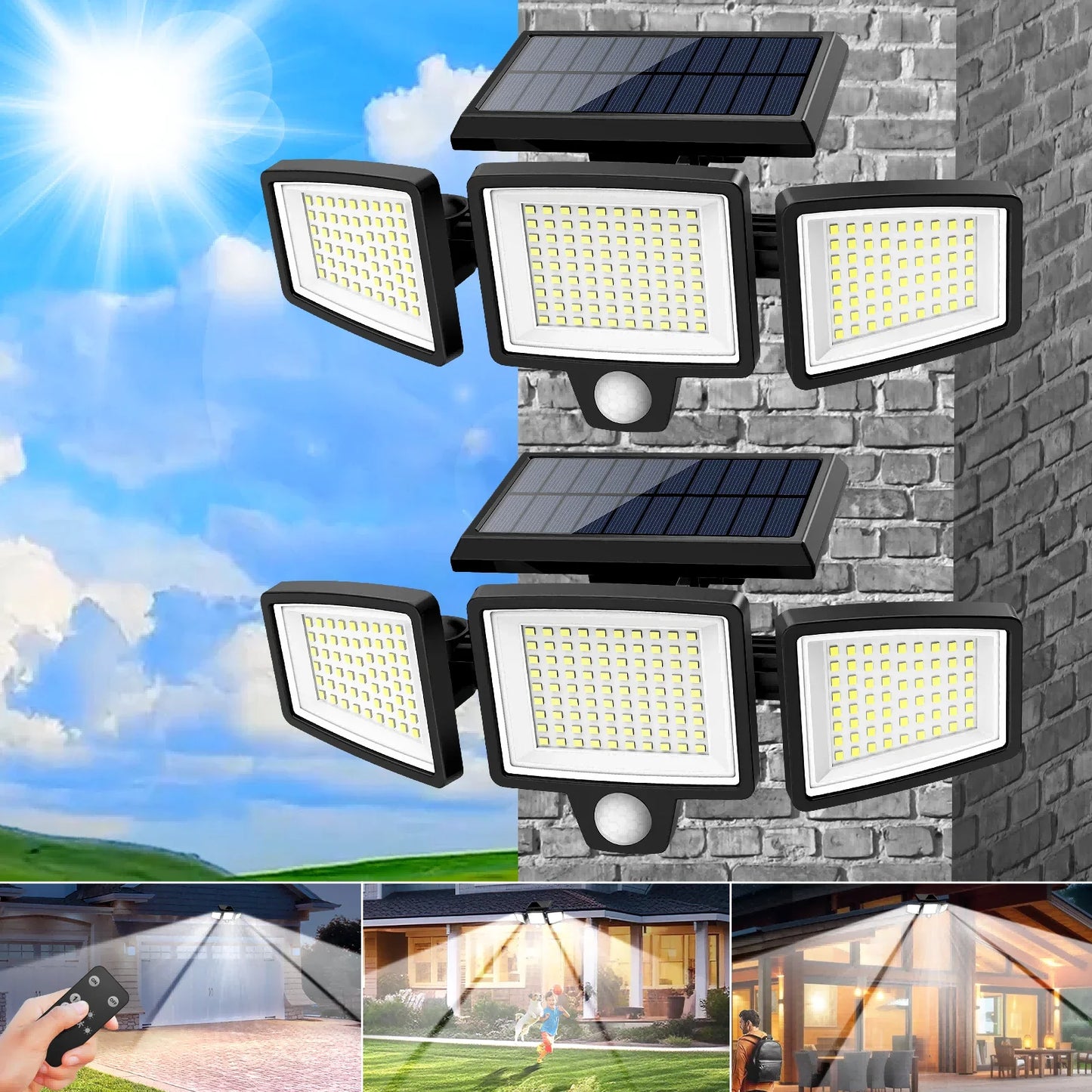 3-Head Solar Outdoor Light, Motion Sensor Security Light