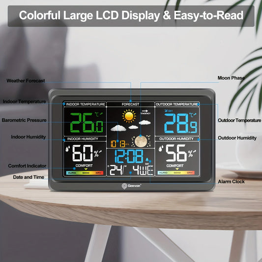 Weather Station Wireless Indoor Outdoor Thermometer, Color Display