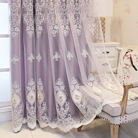 1PC Curtains,Luxury vintage-style embroidered curtains with 3D relief patterns, dual-layer design for privacy