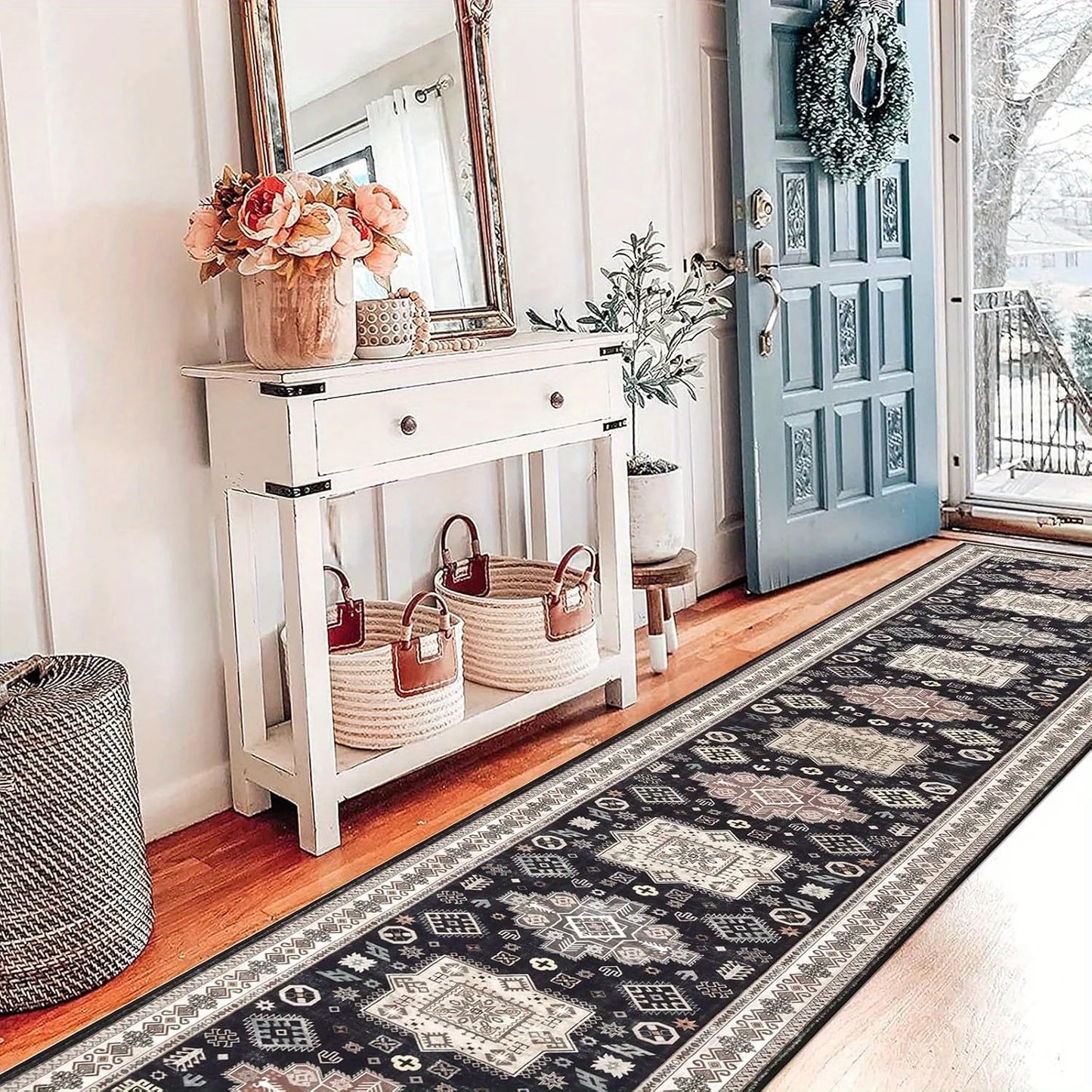 Runner Rug Non-Slip Washable Low Pile Accent Rug