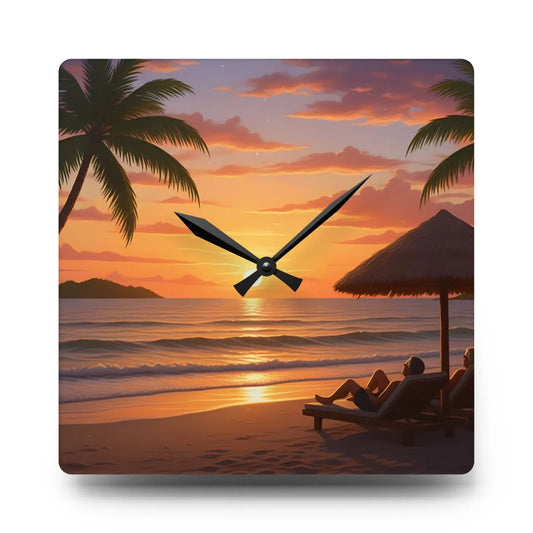 Tropical Sunset Beach Wall Clock – Acrylic Decor
