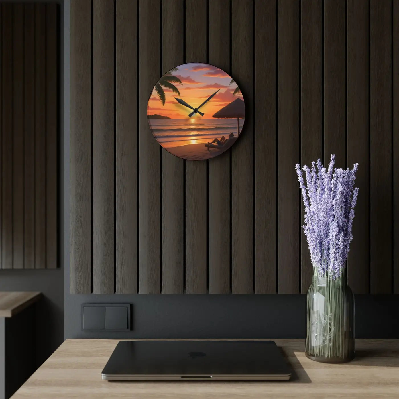 Tropical Sunset Beach Wall Clock – Acrylic Decor