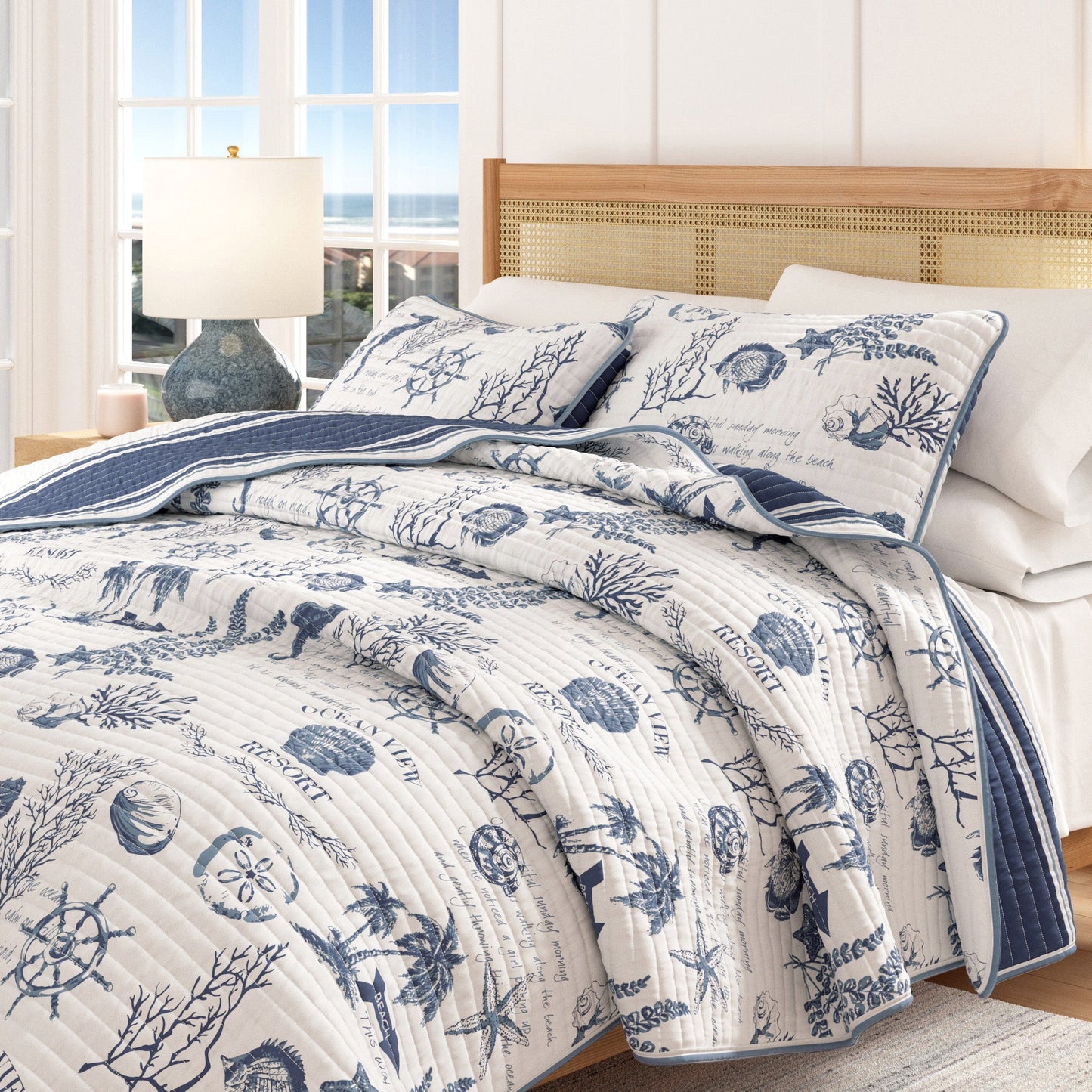 Coastal Printed Cotton Quilt Set