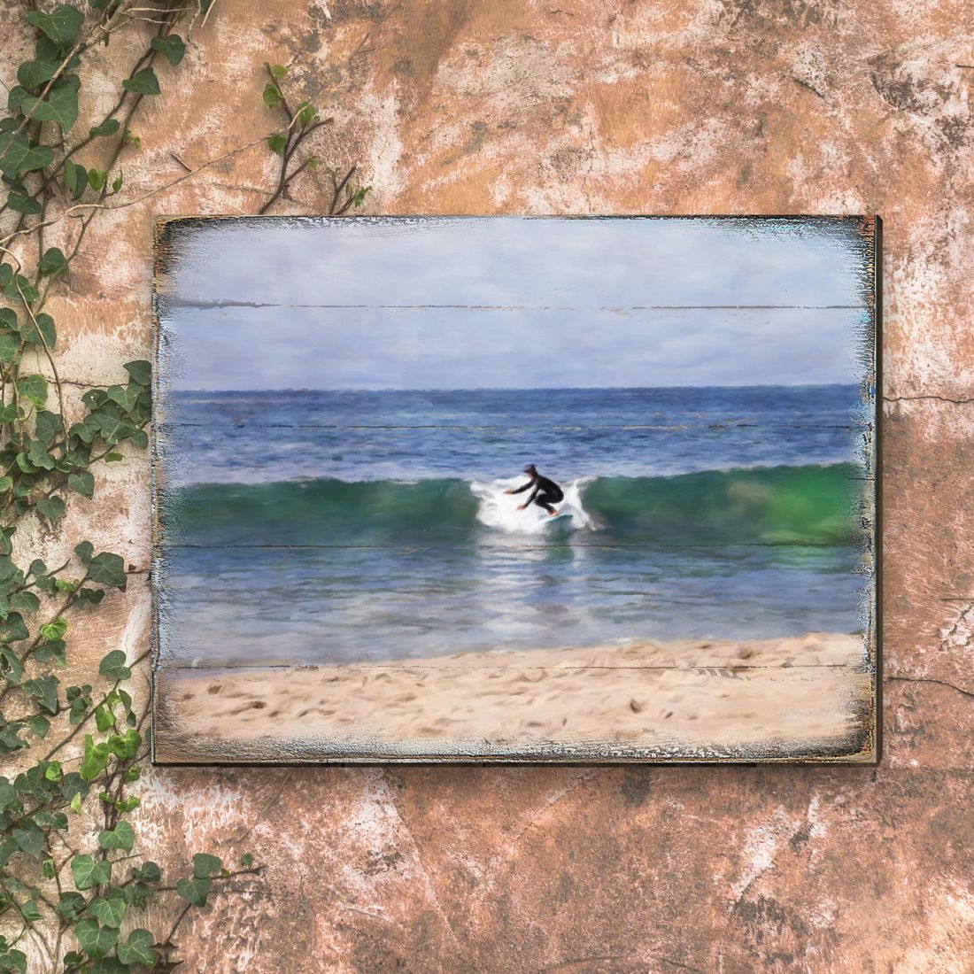 Surfer at the Shore Wooden Coastal Wall Art