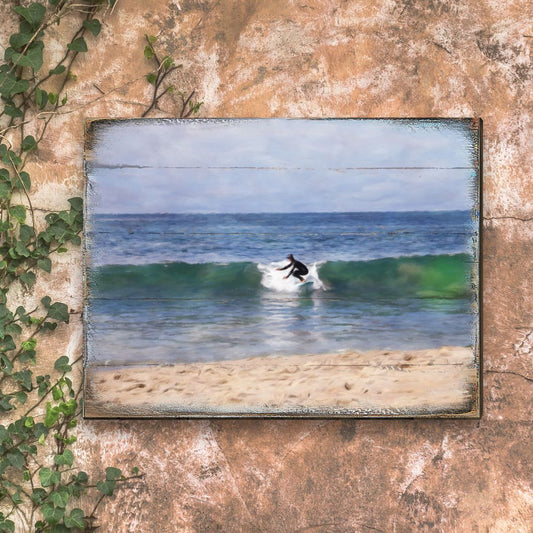 Surfer at the Shore Wooden Coastal Wall Art