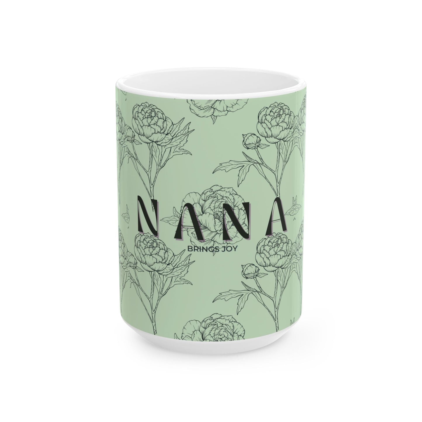 Floral NANA Ceramic Mug, Pastel Green