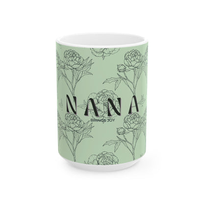 Floral NANA Ceramic Mug, Pastel Green