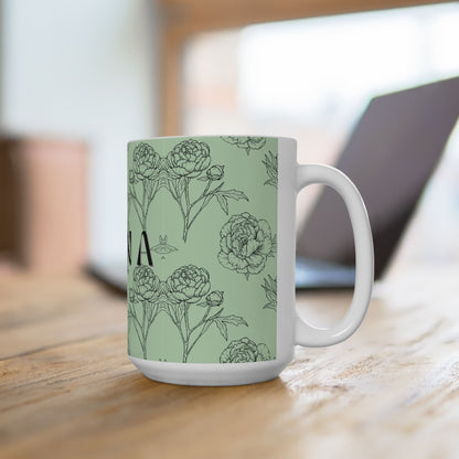 Floral NANA Ceramic Mug, Pastel Green