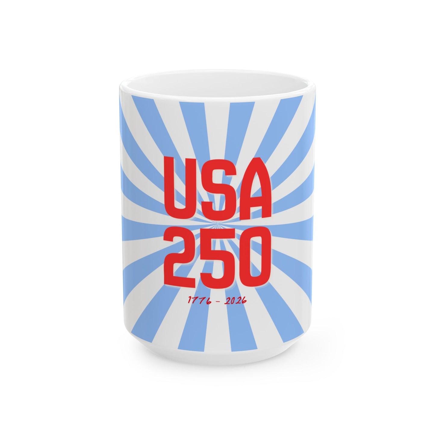 USA 250 Ceramic Mug, Ice Blue — Red & Blue Patriotic Coffee Cup