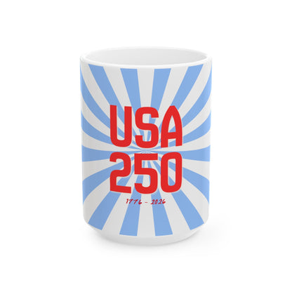 USA 250 Ceramic Mug, Ice Blue — Red & Blue Patriotic Coffee Cup