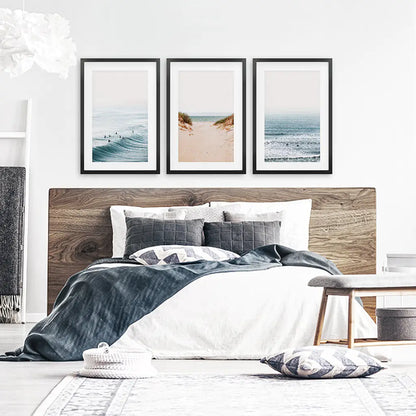 Modern Beach Posters - Sandy Beach, Waves, Surfers Wall Art