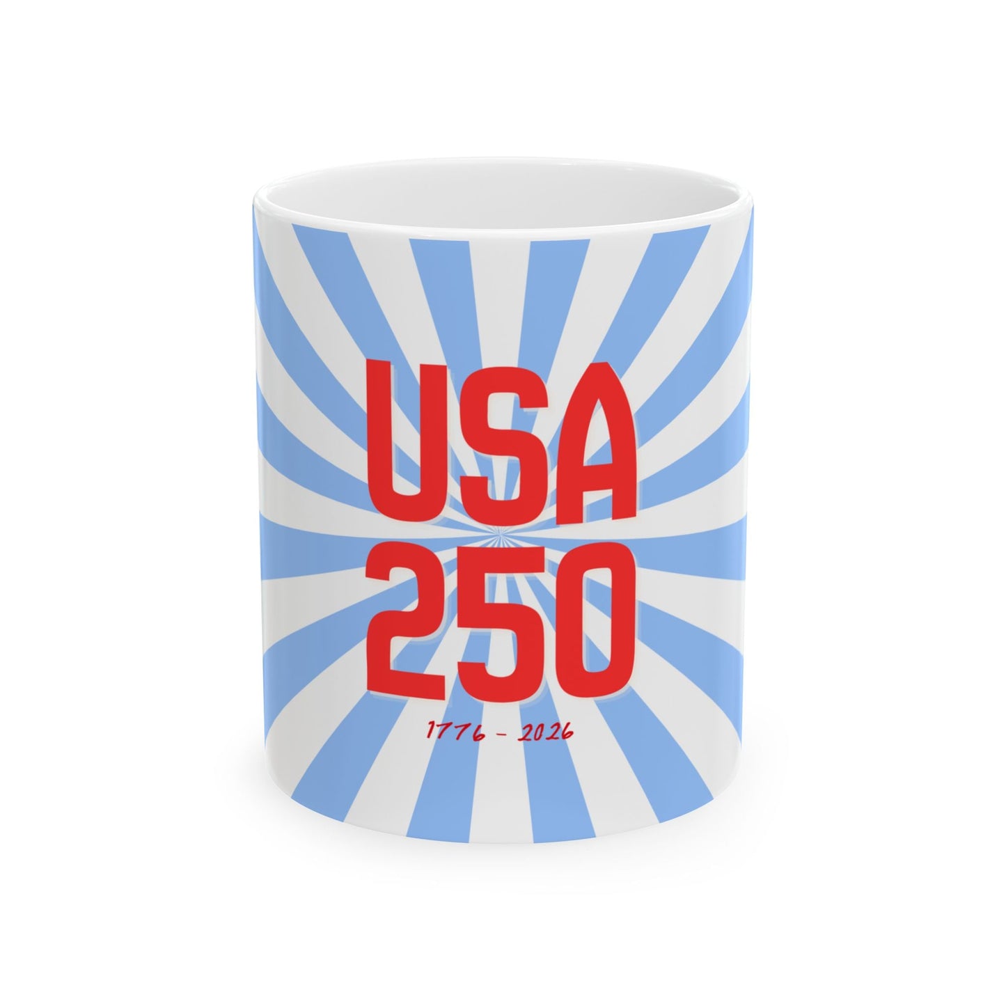 USA 250 Ceramic Mug, Ice Blue — Red & Blue Patriotic Coffee Cup
