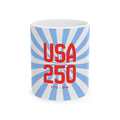 USA 250 Ceramic Mug, Ice Blue — Red & Blue Patriotic Coffee Cup