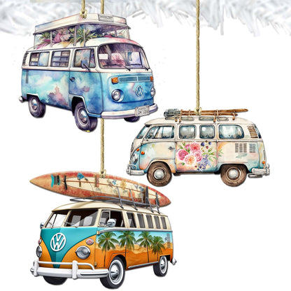 Surf Vans Decorative Eco Wood Ornaments Set of 3