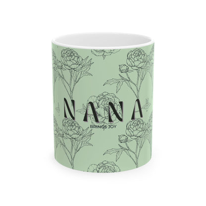 Floral NANA Ceramic Mug, Pastel Green