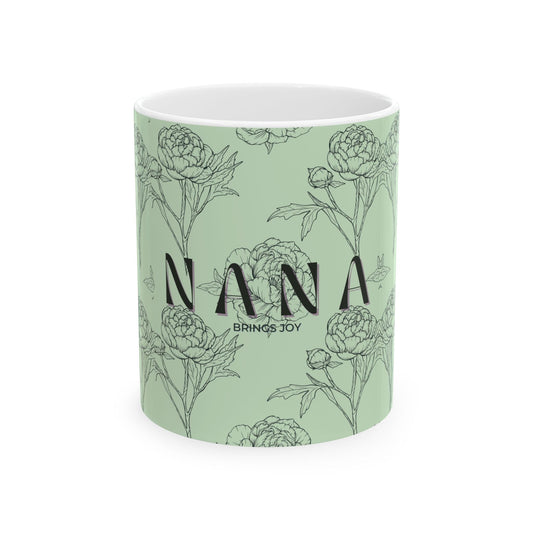 Floral NANA Ceramic Mug, Pastel Green
