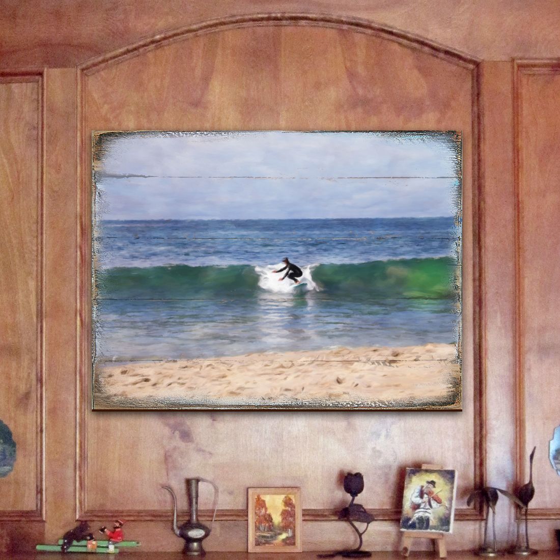 Surfer at the Shore Wooden Coastal Wall Art