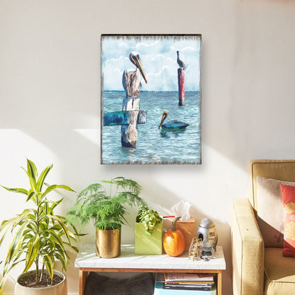 Peaceful Birds Pelicans and Seagulls Wooden Coastal Wall Art