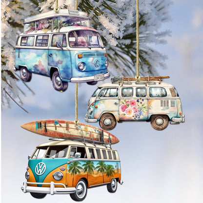 Surf Vans Decorative Eco Wood Ornaments Set of 3