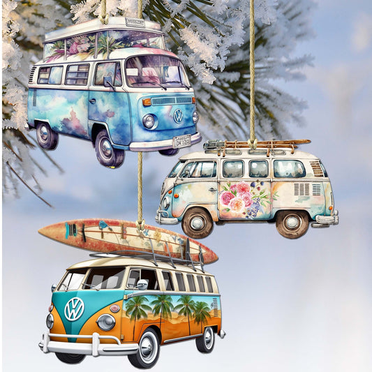 Surf Vans Decorative Eco Wood Ornaments Set of 3
