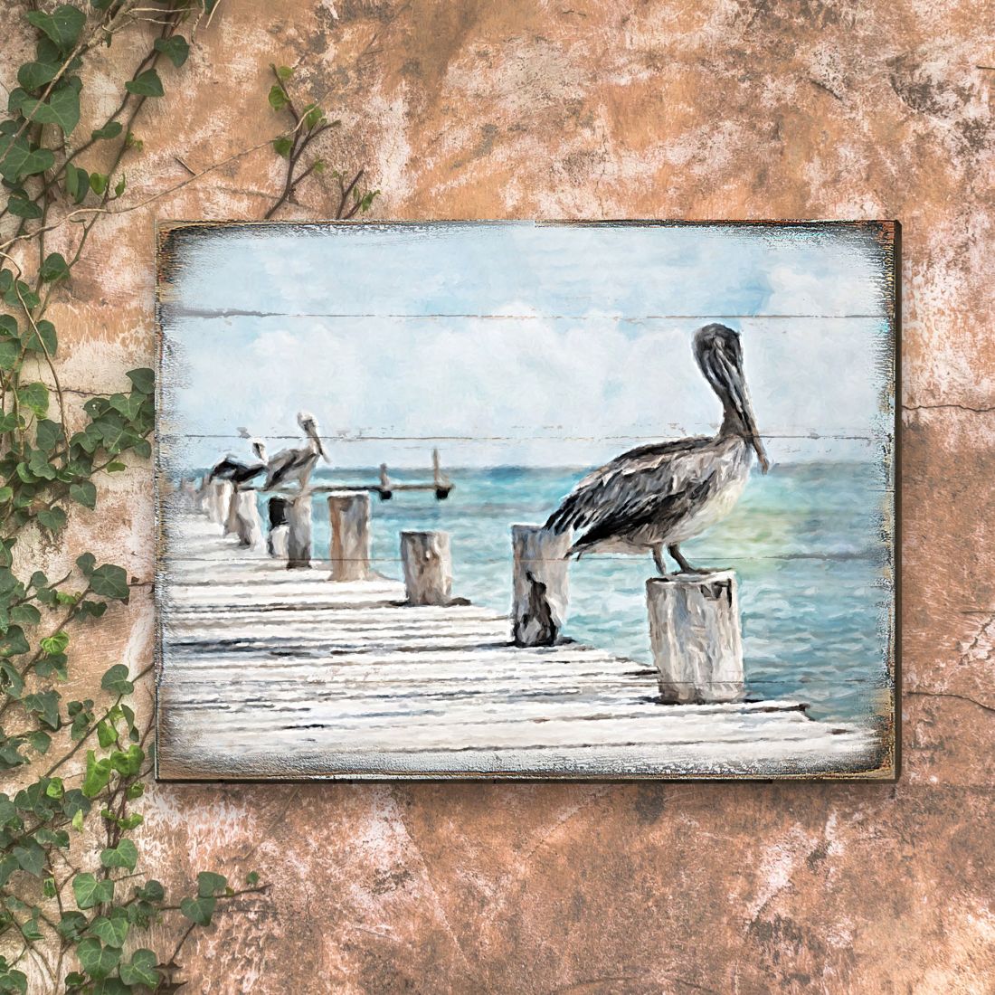 Pelican Wooden Coastal Wall Art  Coastal Sea-Life