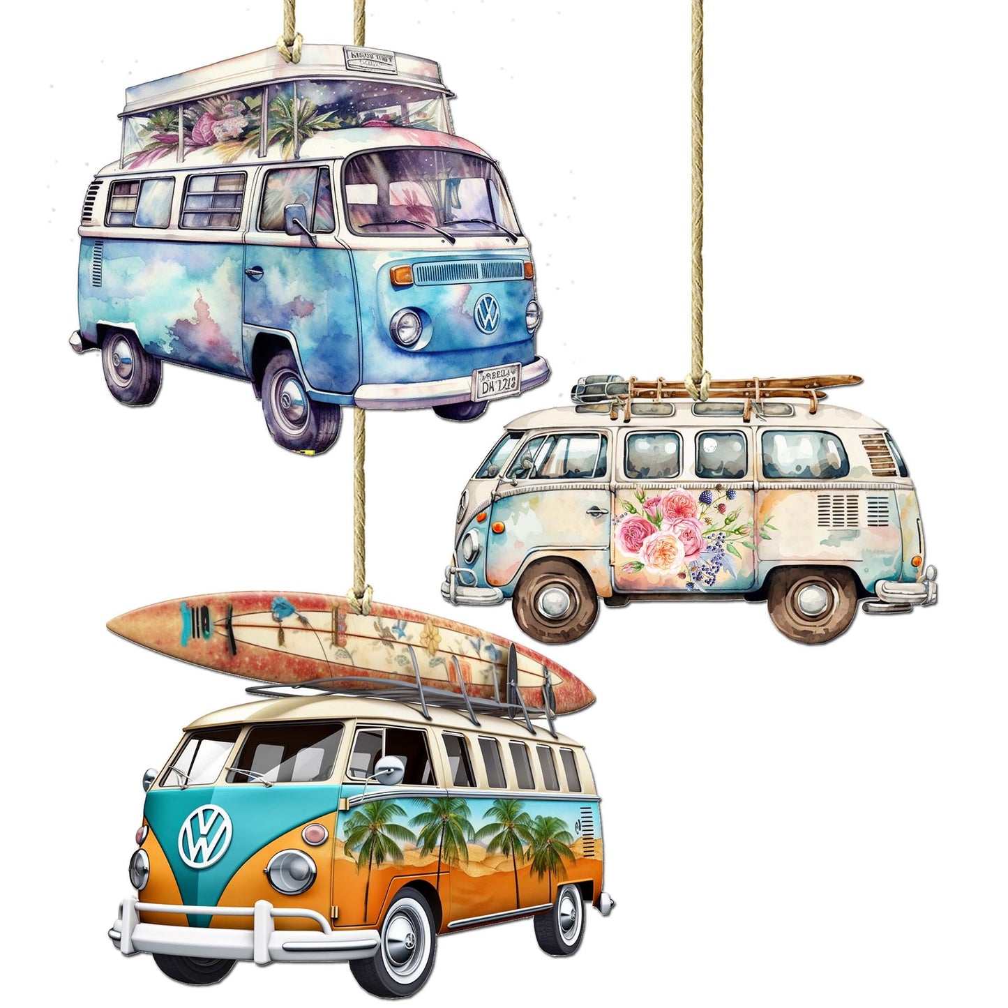 Surf Vans Decorative Eco Wood Ornaments Set of 3