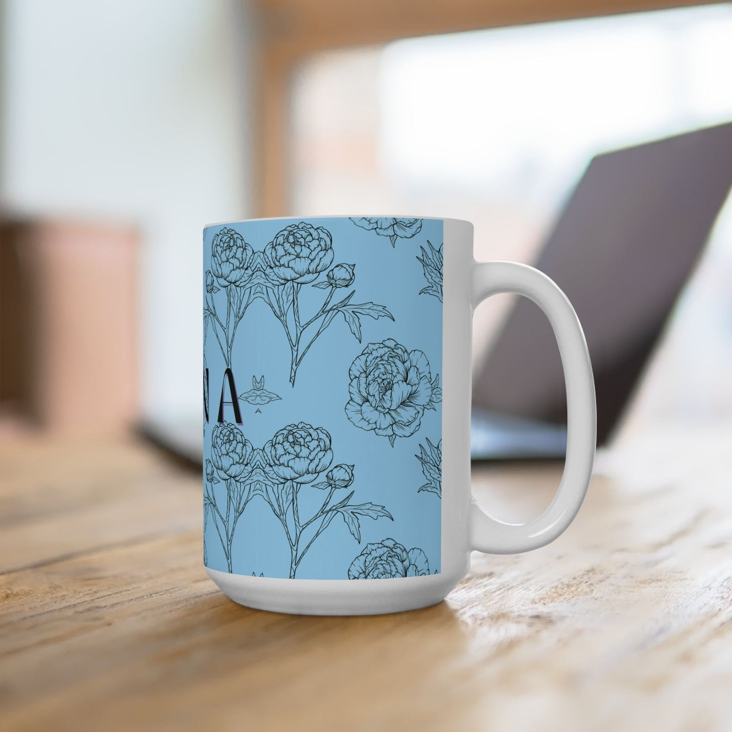 Floral NANA Ceramic Mug, Powder Blue