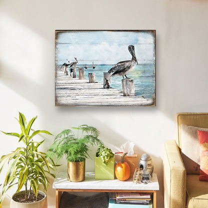 Pelican Wooden Coastal Wall Art  Coastal Sea-Life
