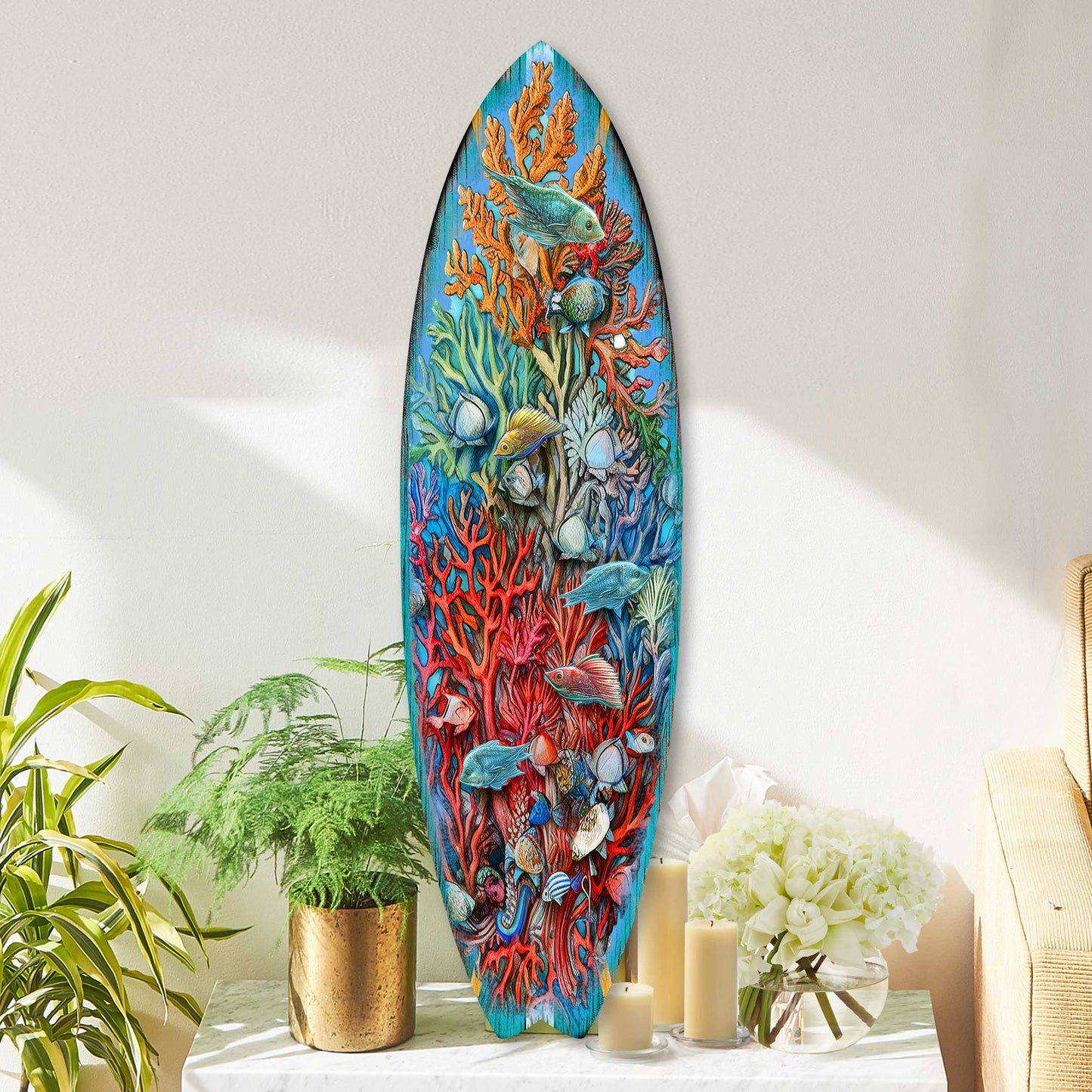 Surfboard Coastal Underwater Life Wall Art