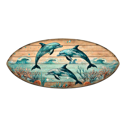 Dolphin Dance Surfboard Wall Art Wooden Decor